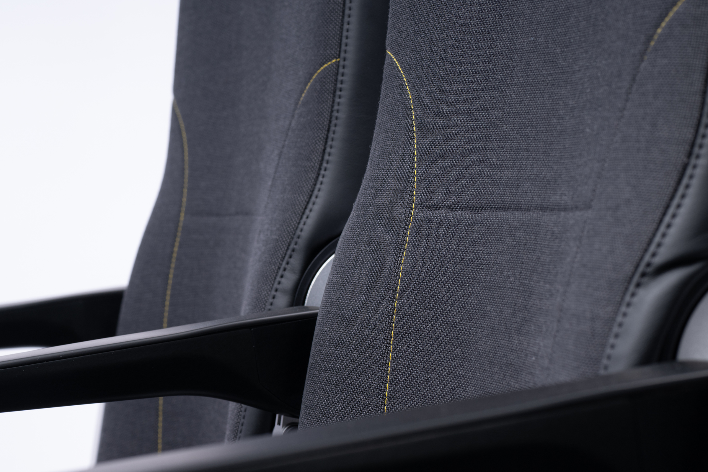 Seat close up of Mirus Falcon aircraft seat showing fabrics and stitching